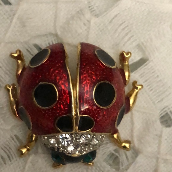 Vintage enamel ladybug  with rhinestone brooch - Picture 2 of 6